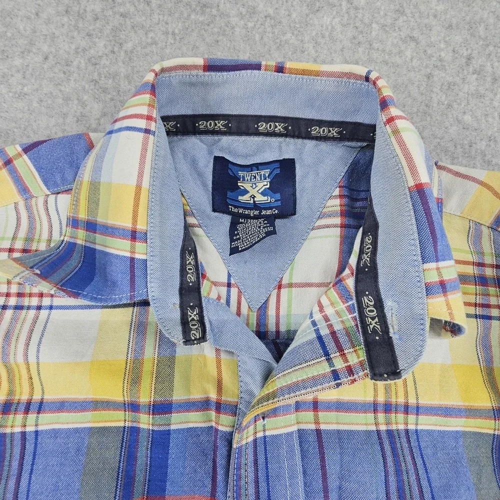 Wrangler‎ 20X Western Shirt Mens Medium Plaid Flip Cuffs Pocket Long Sleeve